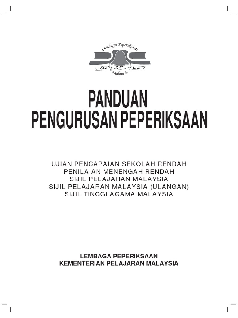 Panduan Pengurusan Peperiksaan Upsr Pmr Spm Spmu Stam Pdf