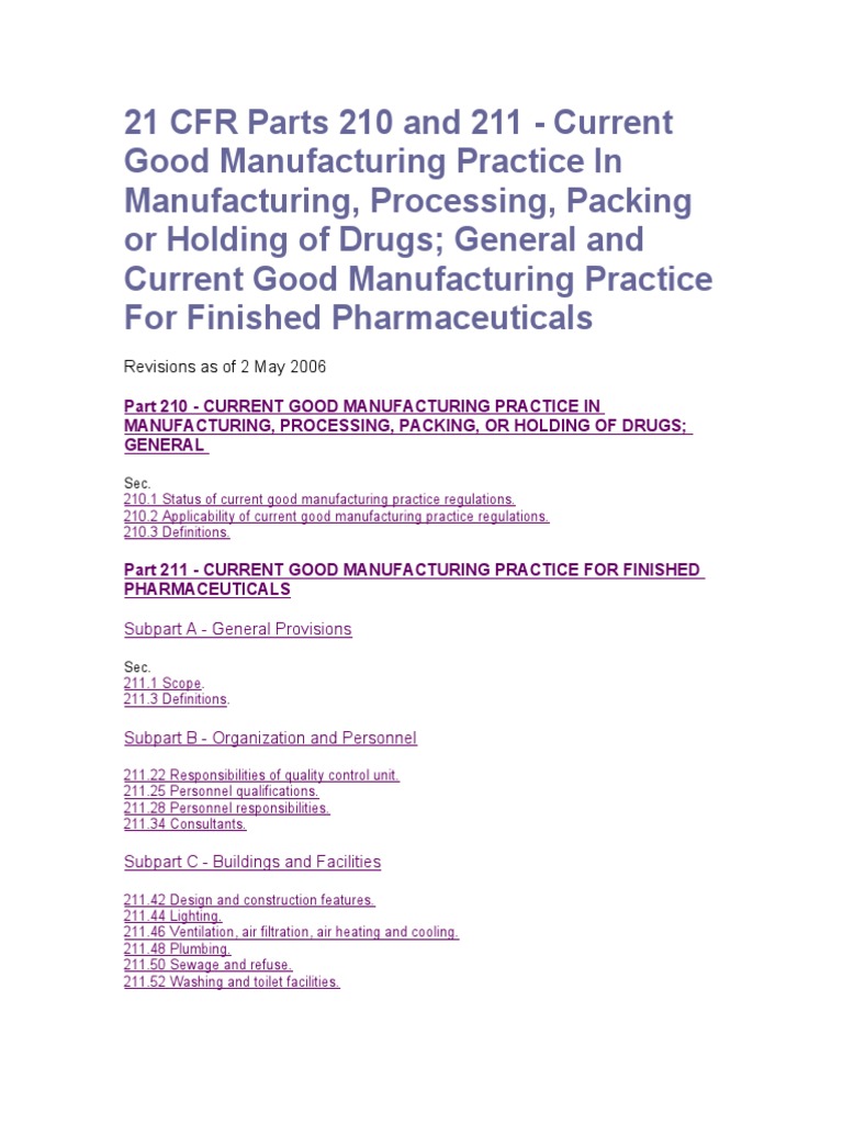21 CFR Parts 210 and 211 GMP Drug Industry PDF Filtration Packaging And Labeling