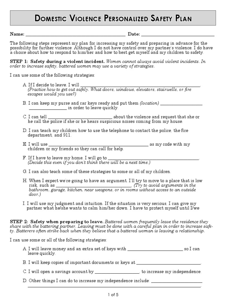 Domestic Violence Personalized Safety Plan | PDF | Domestic Violence ...