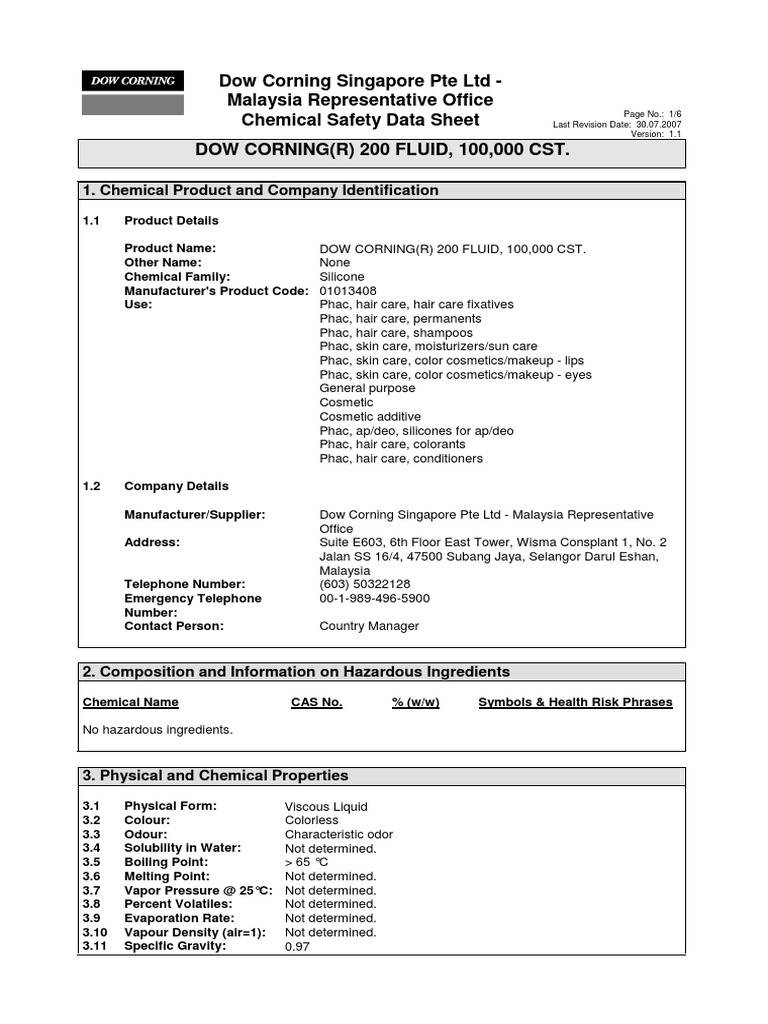 Dow Corning 200 Malaysia.pdf Personal Protective Equipment Fires
