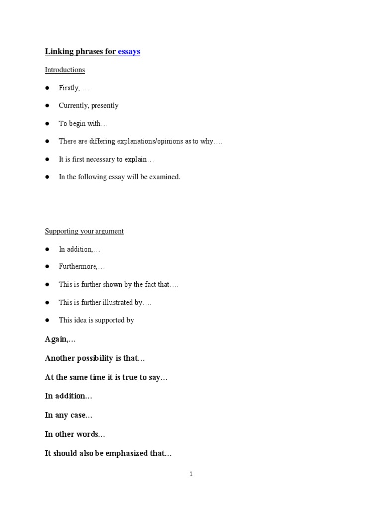 Essay Linking Phrases Guide | PDF