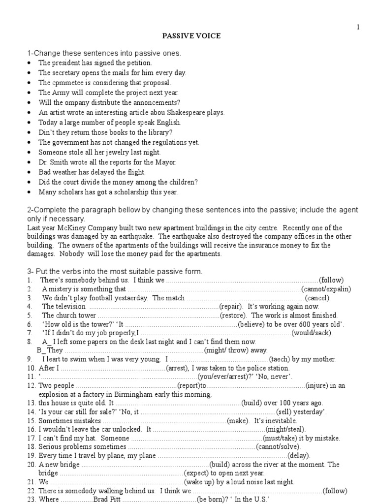 Passive Voice Exercises PDF Violence