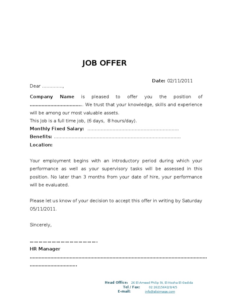 Full-Time Job Offer Details | PDF