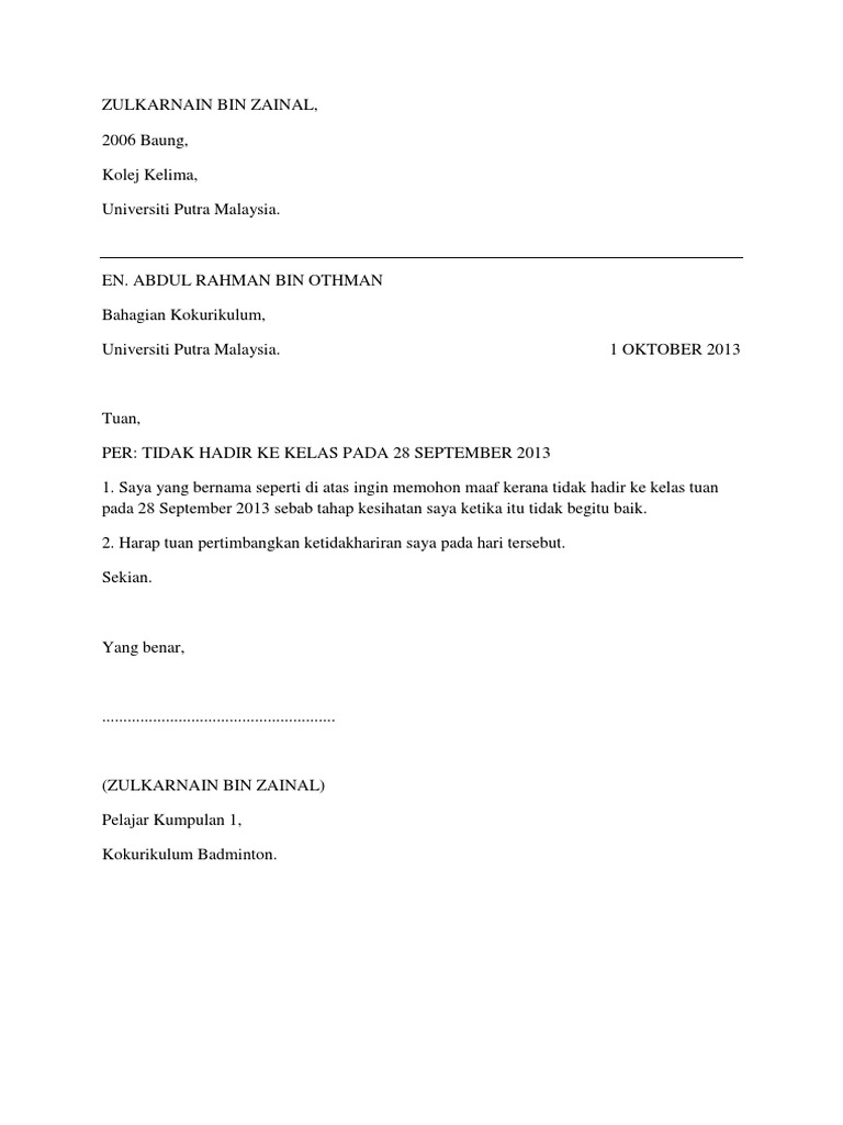 Surat Tidak Hadir Pdf