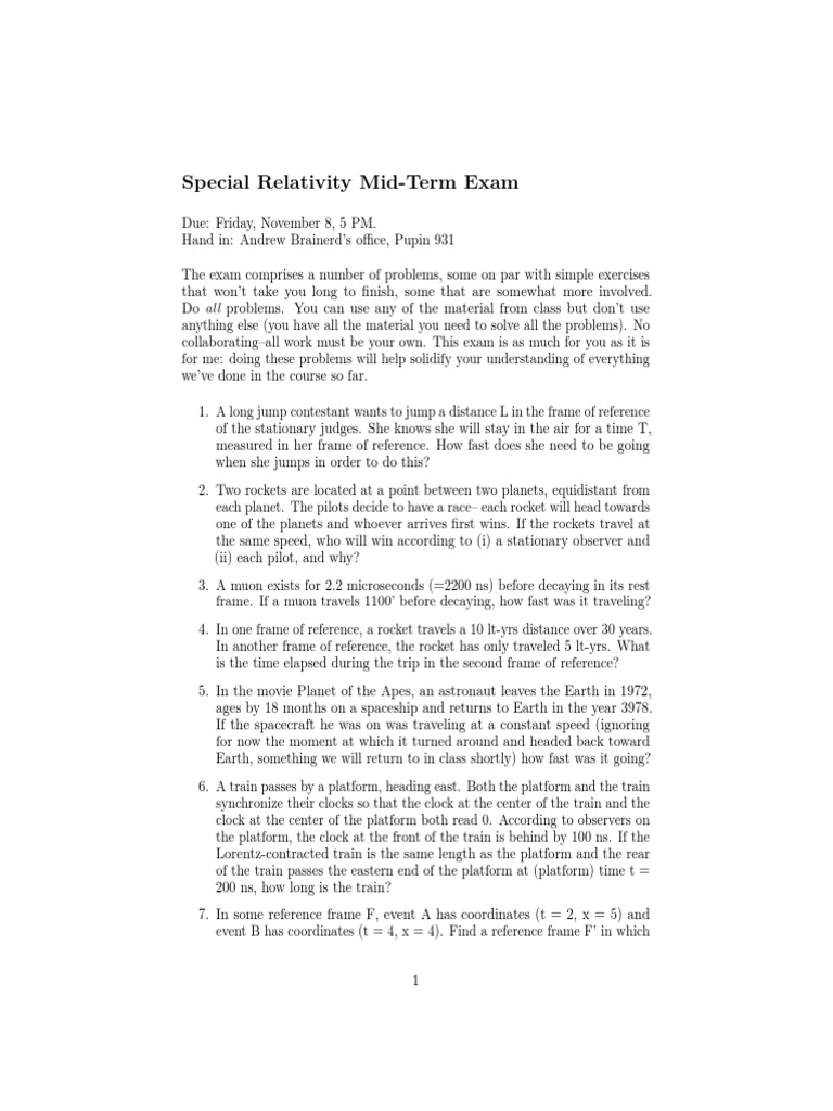 Special Relativity Exam Guide | PDF | Rotation Around A Fixed Axis ...