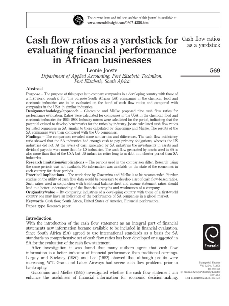 Cash Flow Ratios As A Yardstick For Evaluating Financial Performance in ...