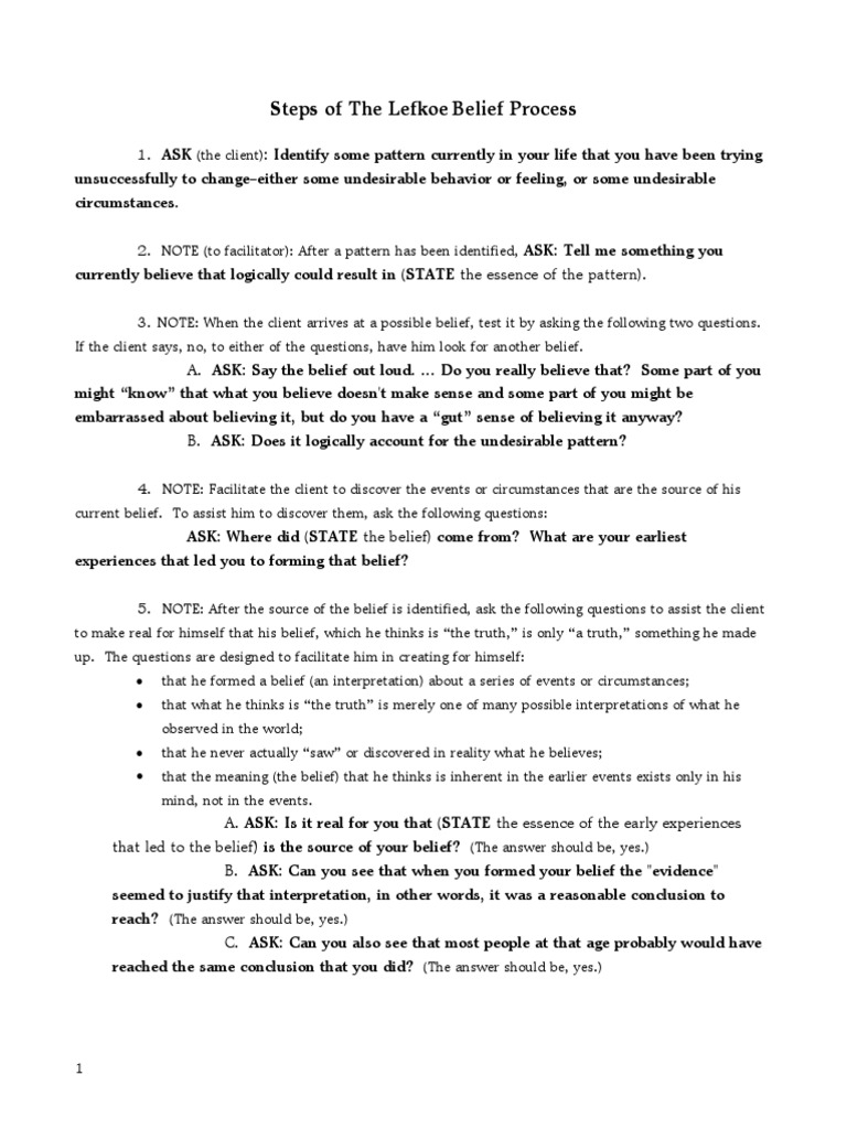 Steps of The Lefkoe Belief Process PDF | PDF | Self-Improvement