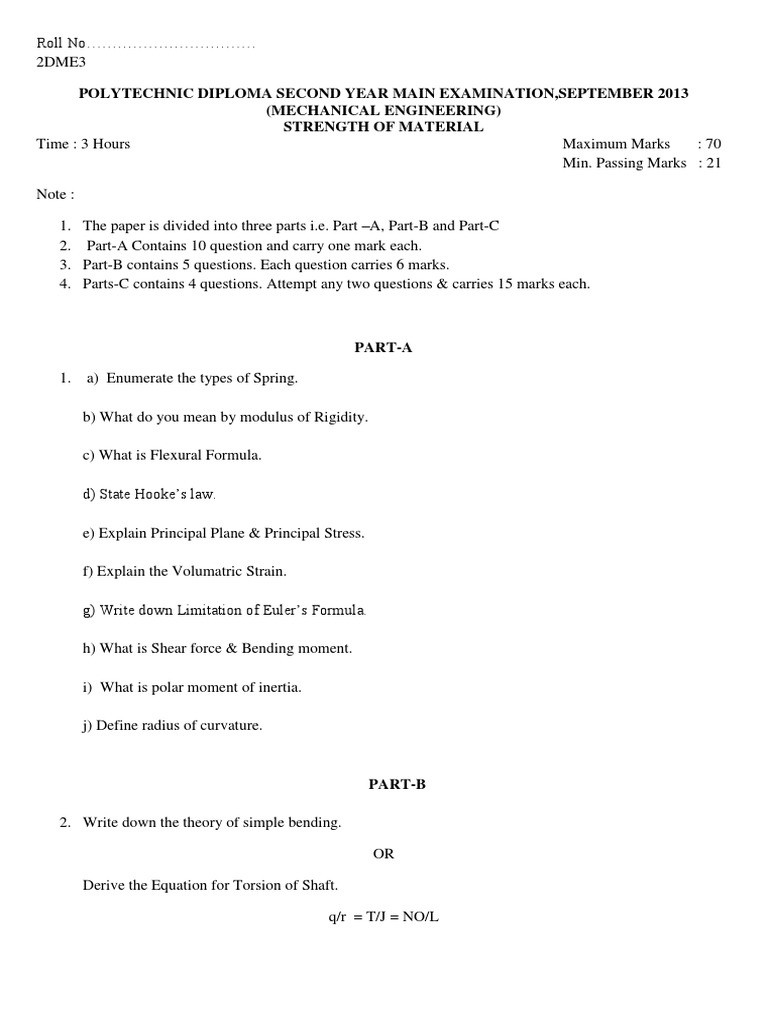 Polytechnic Diploma Second Year Main Examination, September 2013 ...