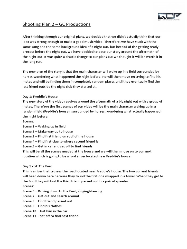 Shooting Plan 2 - GC Productions | PDF | Leisure