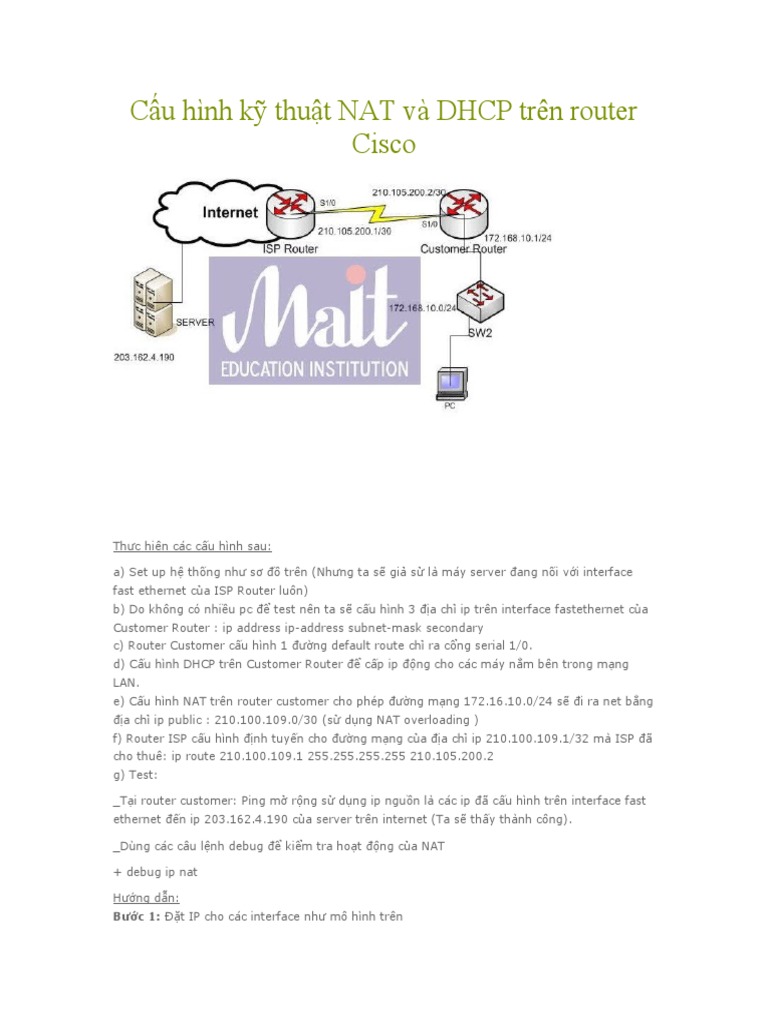 Cấu hình kỹ thuật NAT và DHCP trên router Cisco | PDF