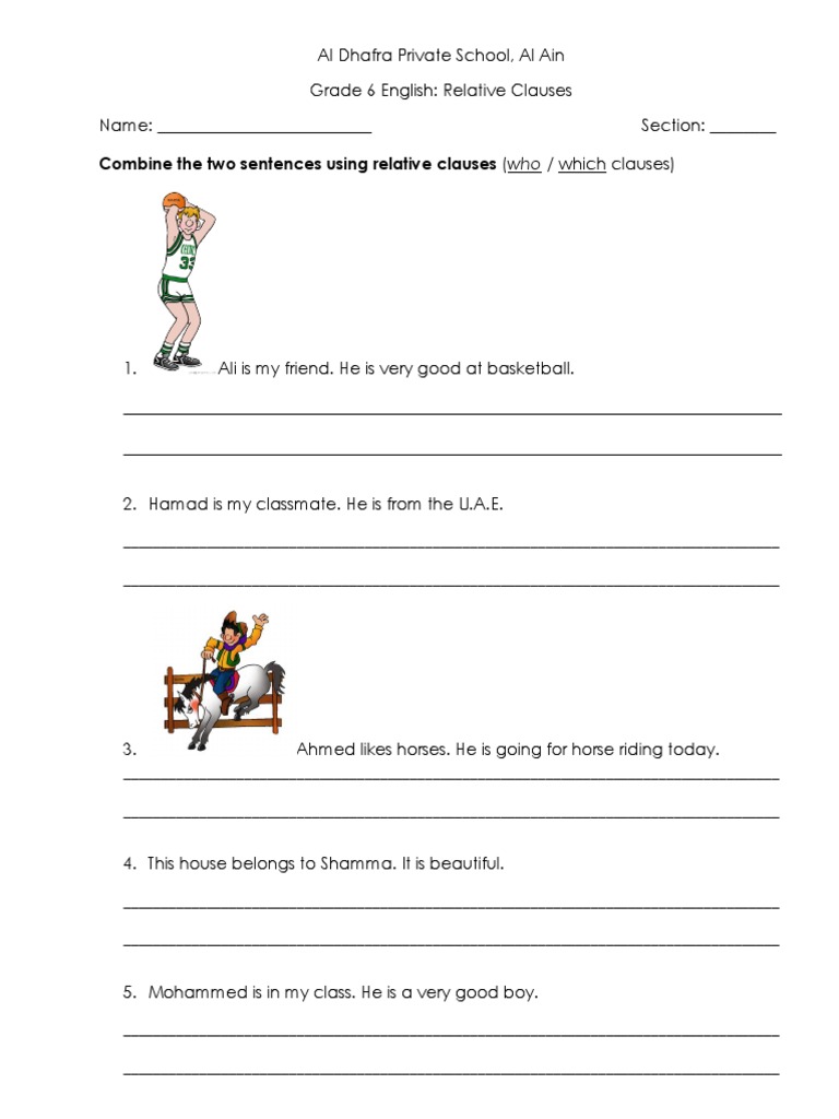 Grade 6 English: Relative Clauses Exercise | PDF
