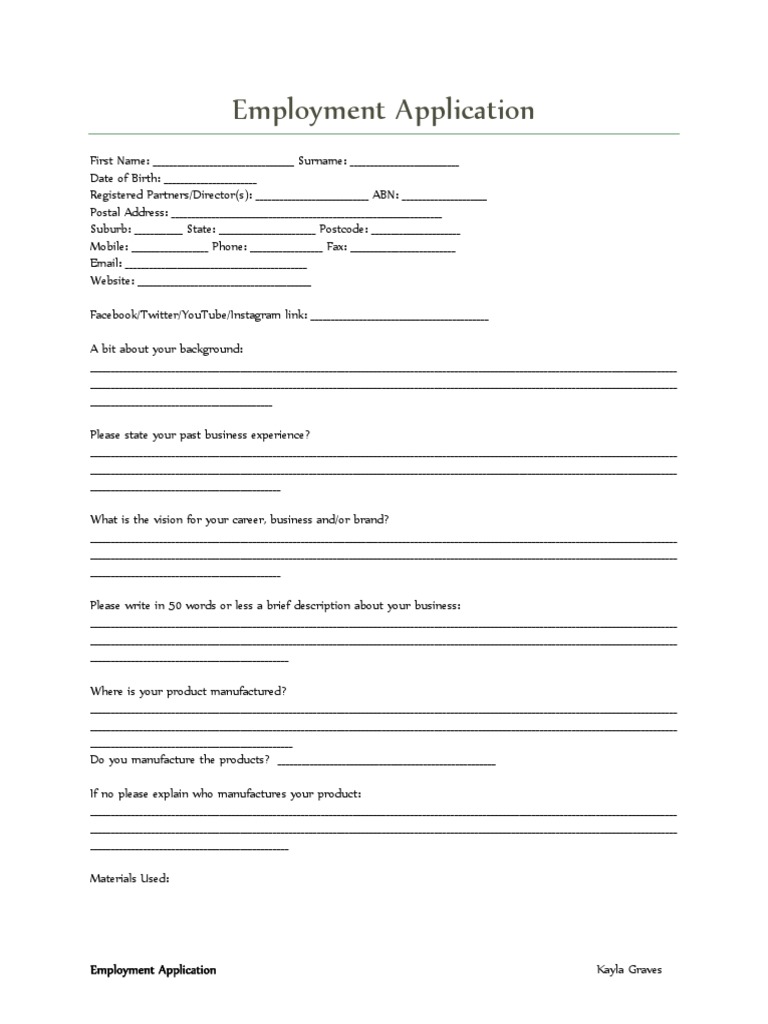 Employment Application Form Template | PDF | Career & Growth