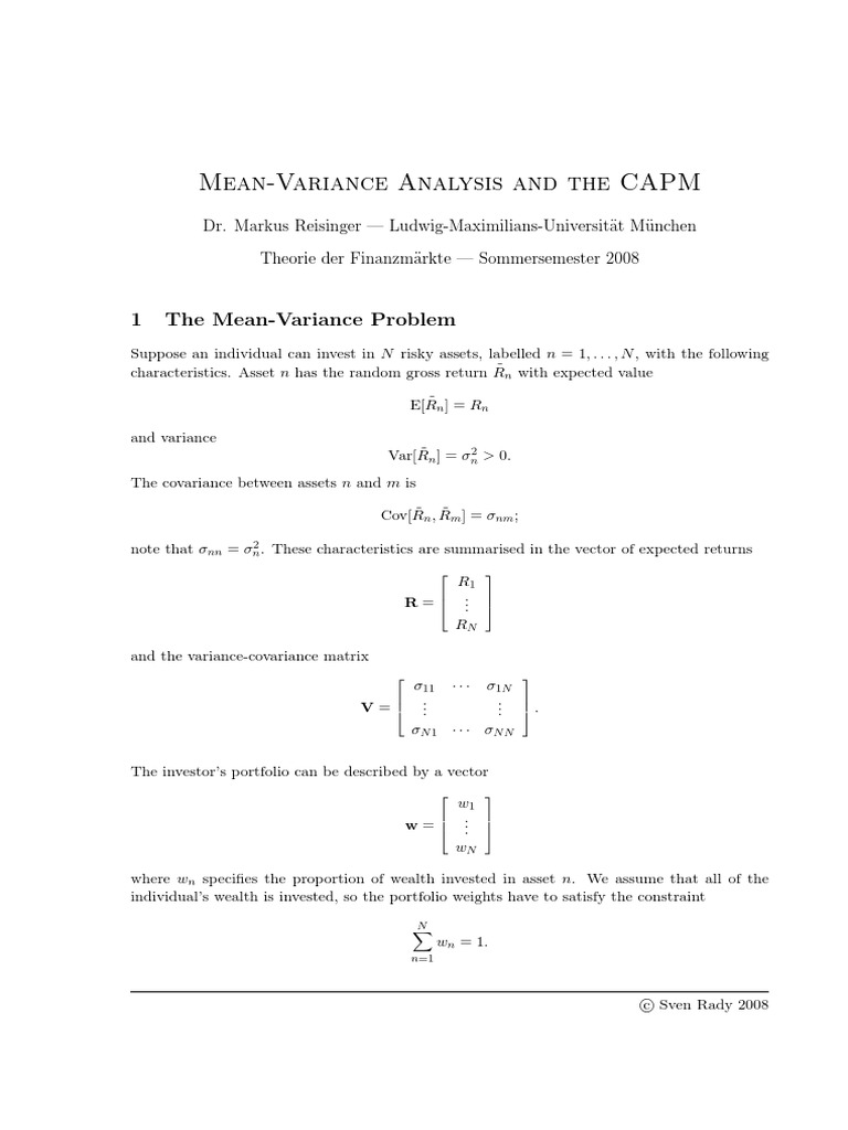 Mean-Variance Analysis & CAPM Explained | PDF