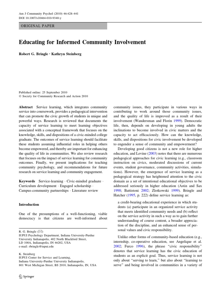 Service Learning for Civic Engagement | PDF | Service Learning | Intention