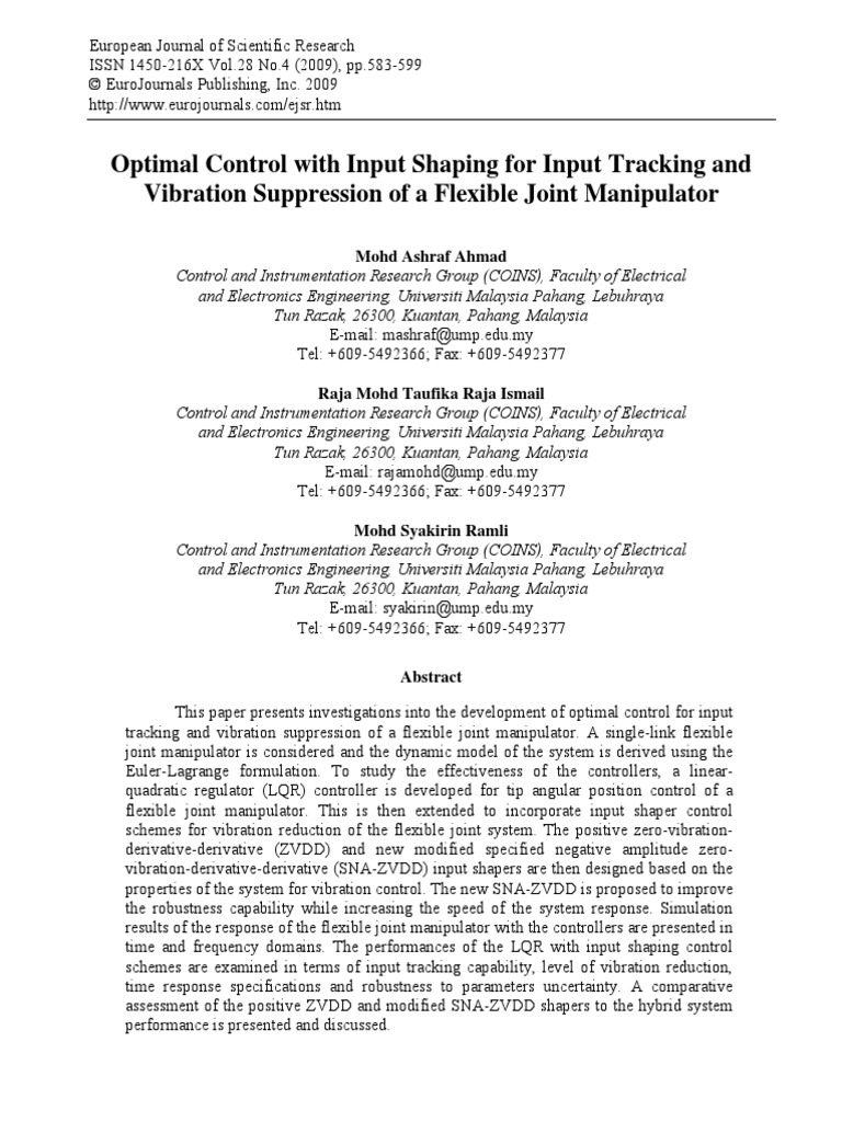 Optimal Control With Input Shaping For Input Tracking and Vibration ...