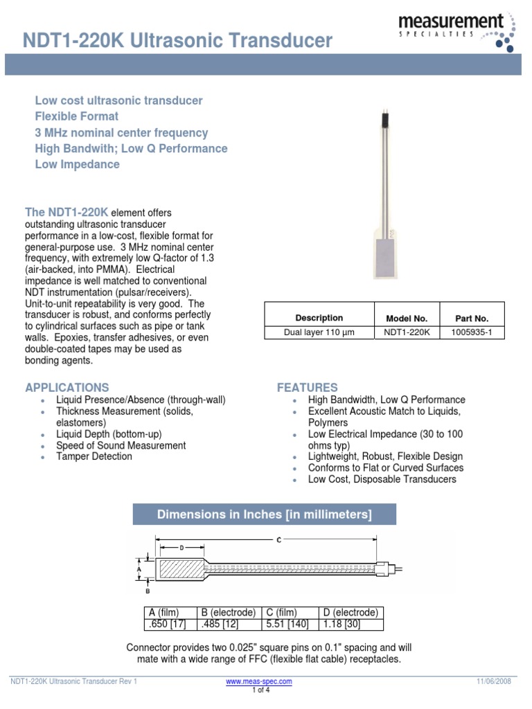 NDT1 220K Ultrasonic Transducer PDF Ultrasound Frequency