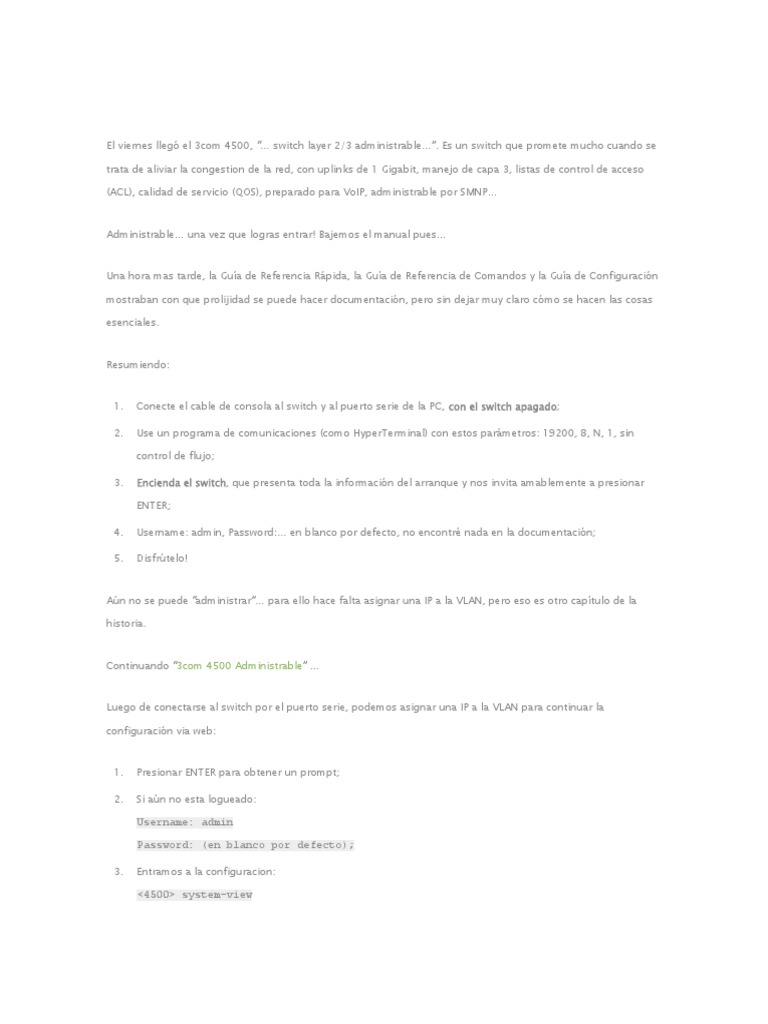 Resumen 3com 4500 | PDF | Interfaz de línea de comando | Dirección IP