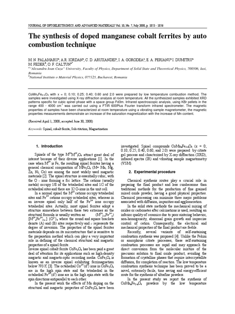 The Synthesis of Doped Manganese Cobalt Ferrites by