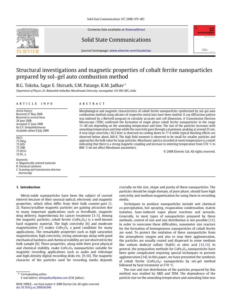 Structural Investigations and Properties of Cobalt Ferrite Nanoparticles Prepared by