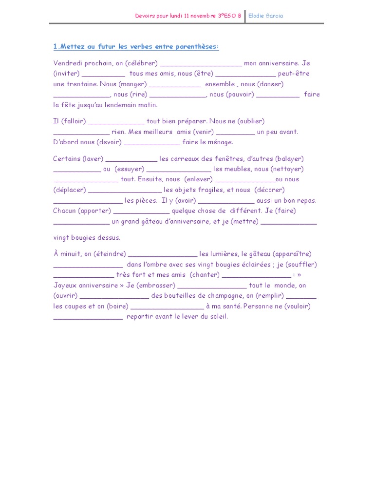 Exercice Futur Simple 3esob Pdf
