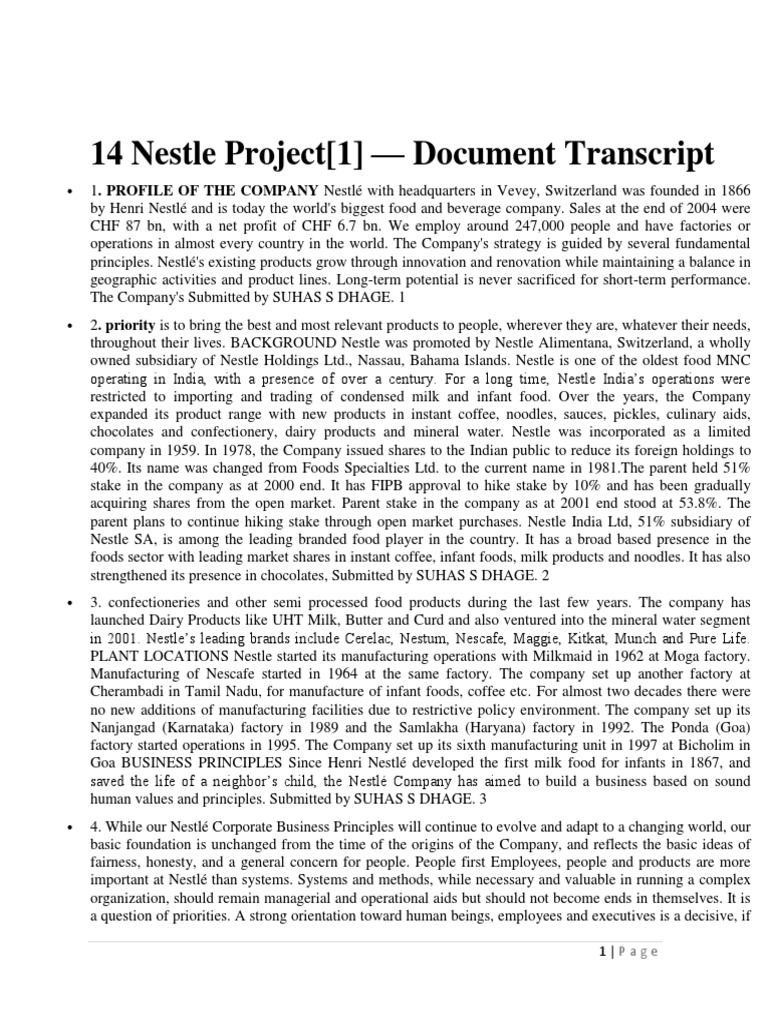 14 Nestle Project (1) - Document Transcript | PDF | Nestlé | Chocolate