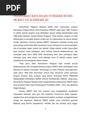 Pelancaran Rancangan Integrasi Murid Murid Untuk Perpaduan Pdf