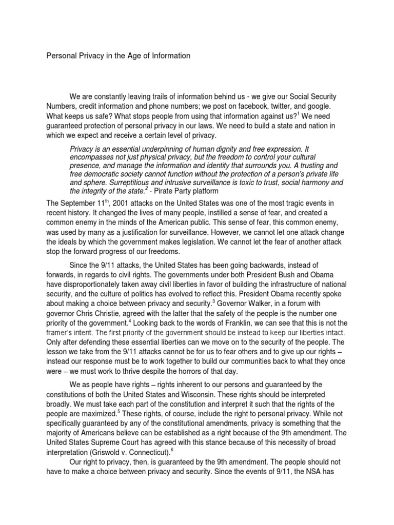 Personal Privacy in The Information Age | PDF | Privacy | Right To Privacy