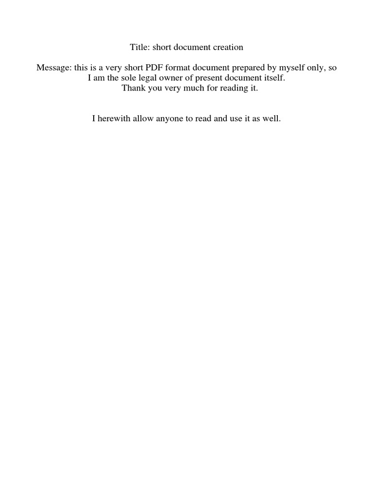 Title: Short Document Creation Message: This Is A Very Short PDF Format ...