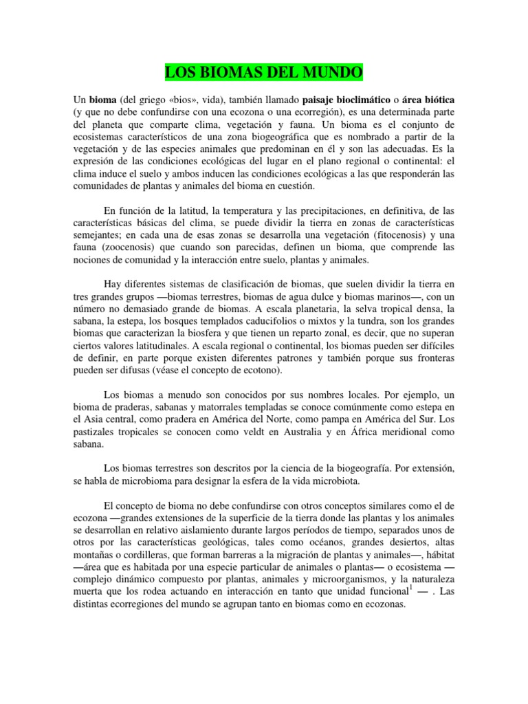 Los Biomas Del Mundo | PDF | Desierto | Ecosistema