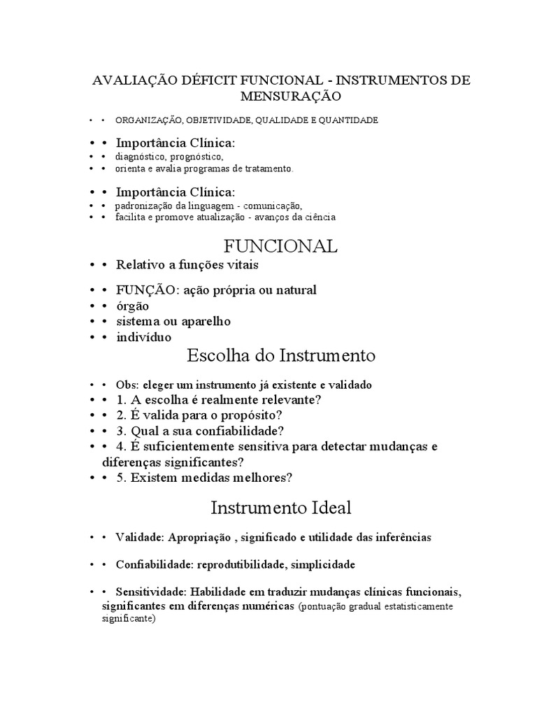 Avaliação Déficit Funcional | PDF