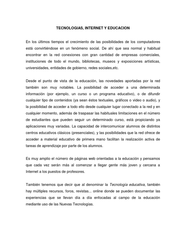 Impacto de Internet en la Educación | PDF | Tecnología de información y ...
