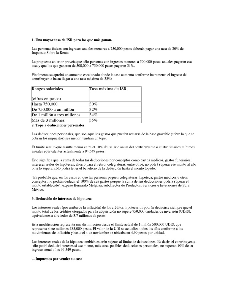 Cambios en ISR y deducciones fiscales 2023 | PDF | Impuestos | Interés