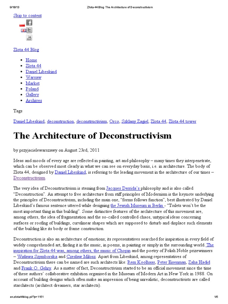 Złota 44 Blog The Architecture of Deconstructivism PDF | PDF ...