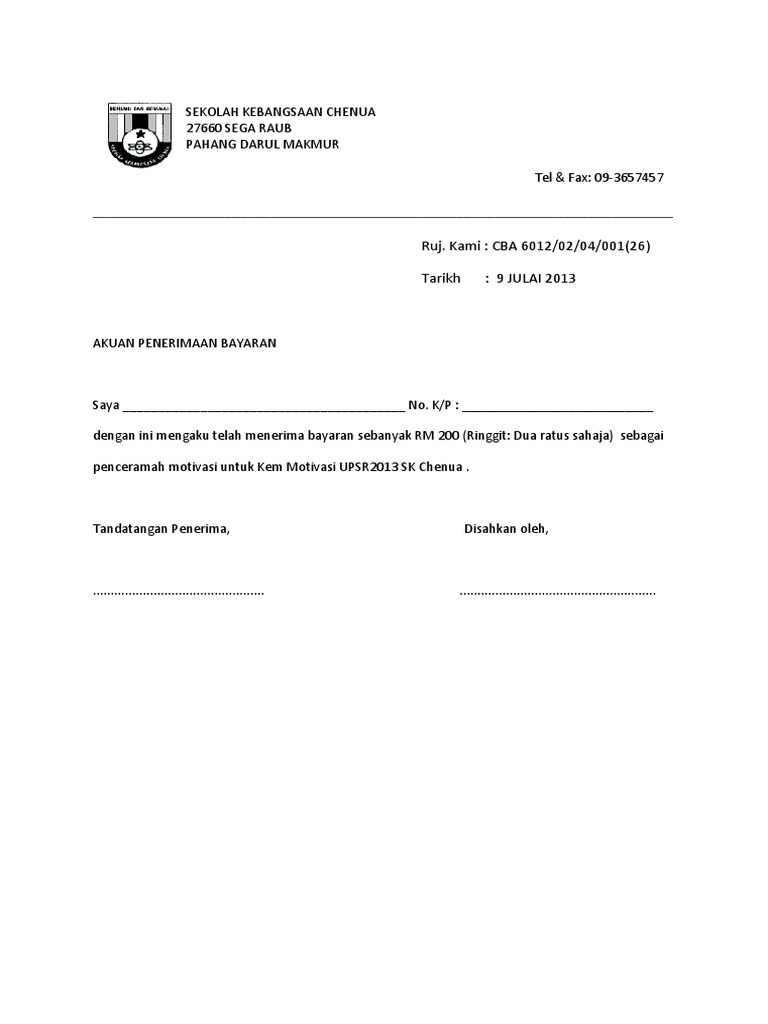 Contoh Surat Akuan Penerimaan Bayaran Pdf