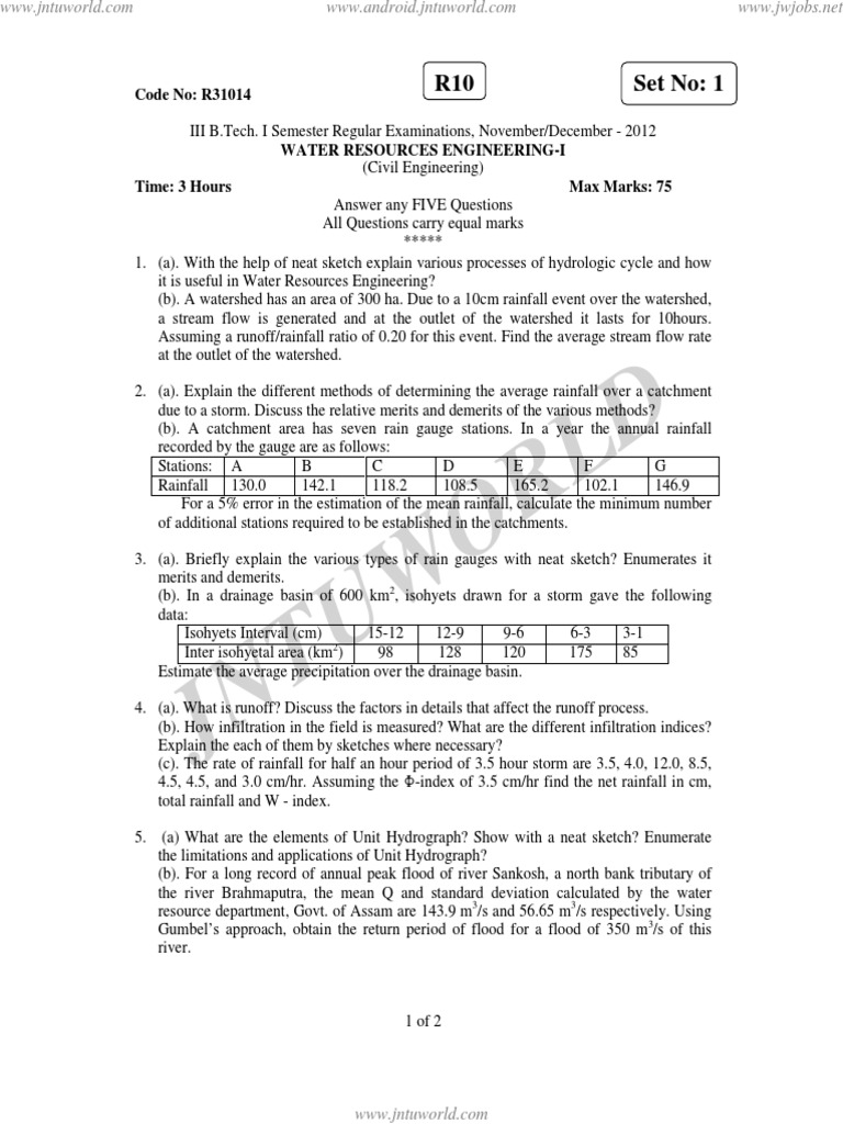 Water Resources Engineering Exam Guide | PDF | Drainage Basin | Hydrology