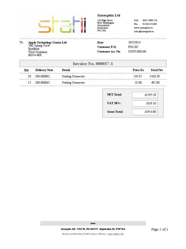Synergetix Ltd Invoice Details | PDF | Finance & Money Management