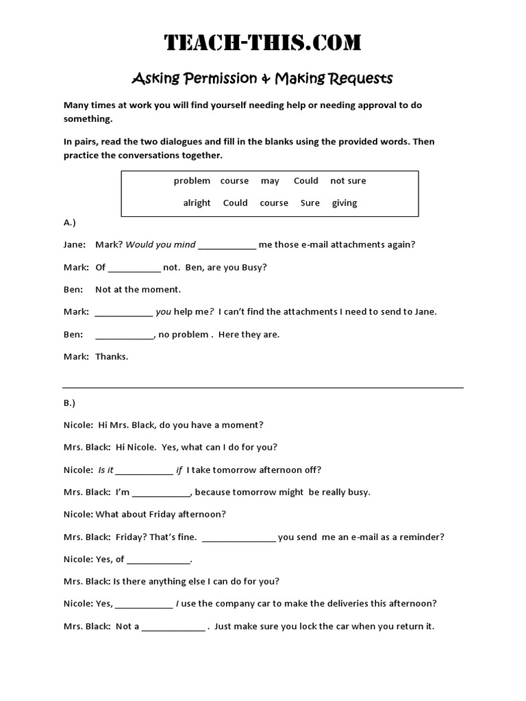 Asking Permission and Making Requests PDF | PDF