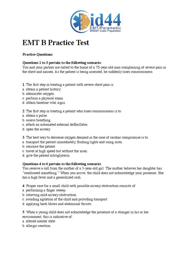 Emt Practice Test Printable