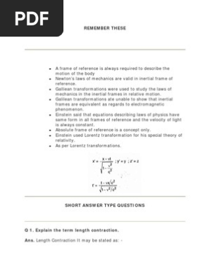 Question And Answer Of Theory Of Relativity