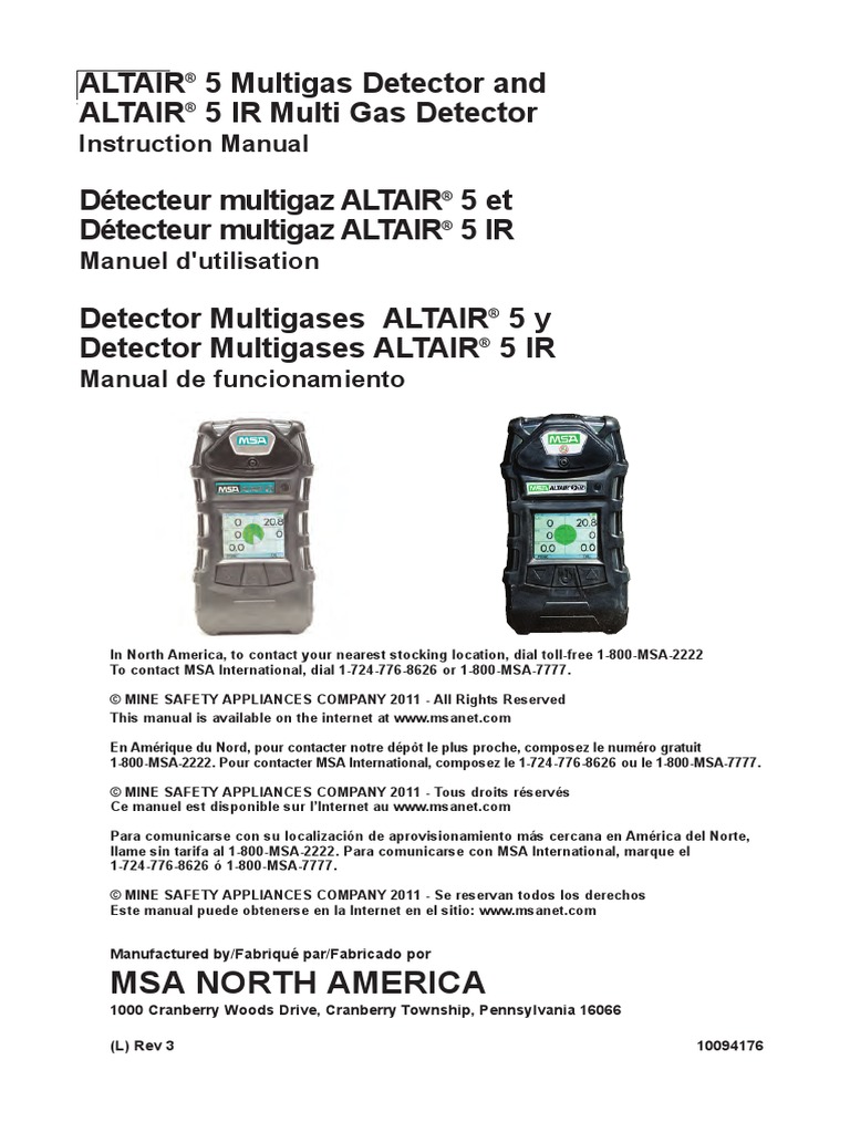 Manual De Instrucciones Detector Multigas ALTAIR 5X PDF