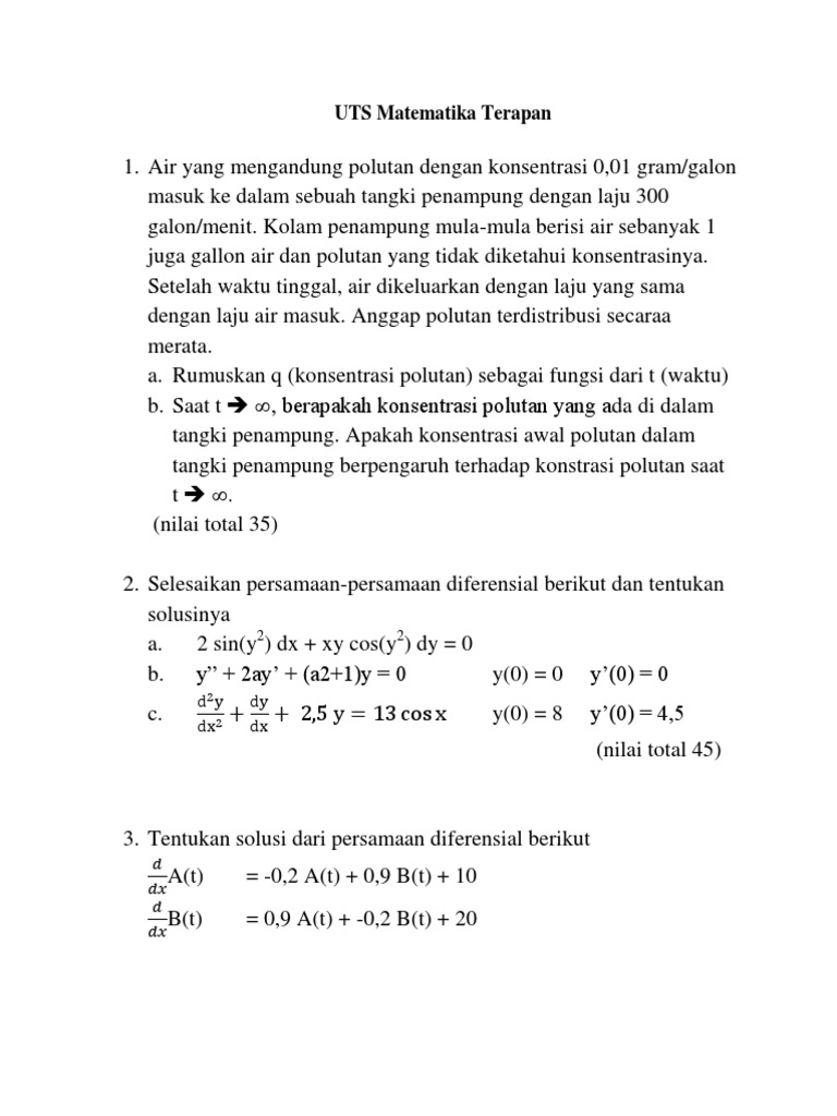 Contoh Soal Matematika Terapan