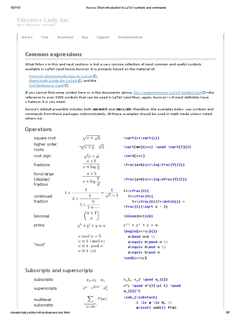 Aurora Short Introduction To LaTeX Symbols and Commands PDF PDF