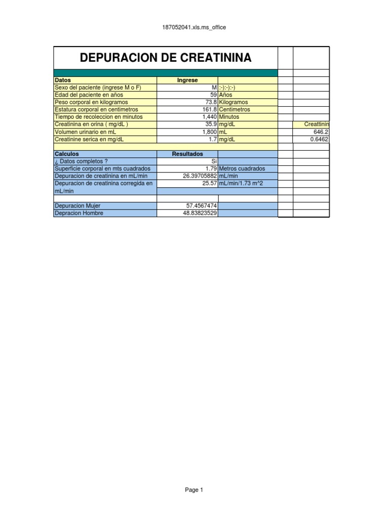 Depuracion de Creatinina Calculos
