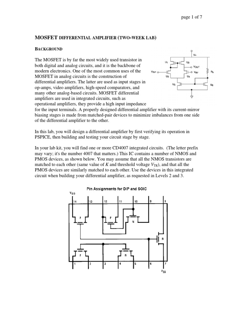 Mosfet Differential Amplifier PDF | PDF