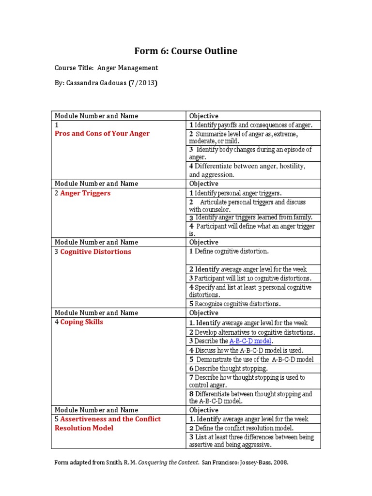 Anger Management Course Outline | PDF | Anger | Neuropsychological ...