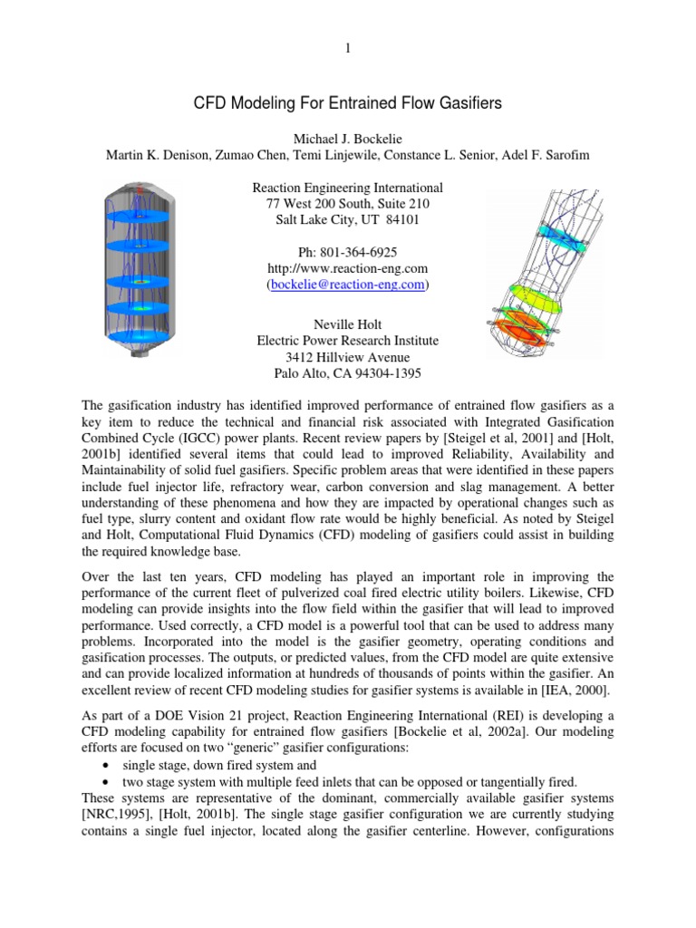 CFD Modeling of Entrained Flow Gasifiers | PDF | Gasification ...