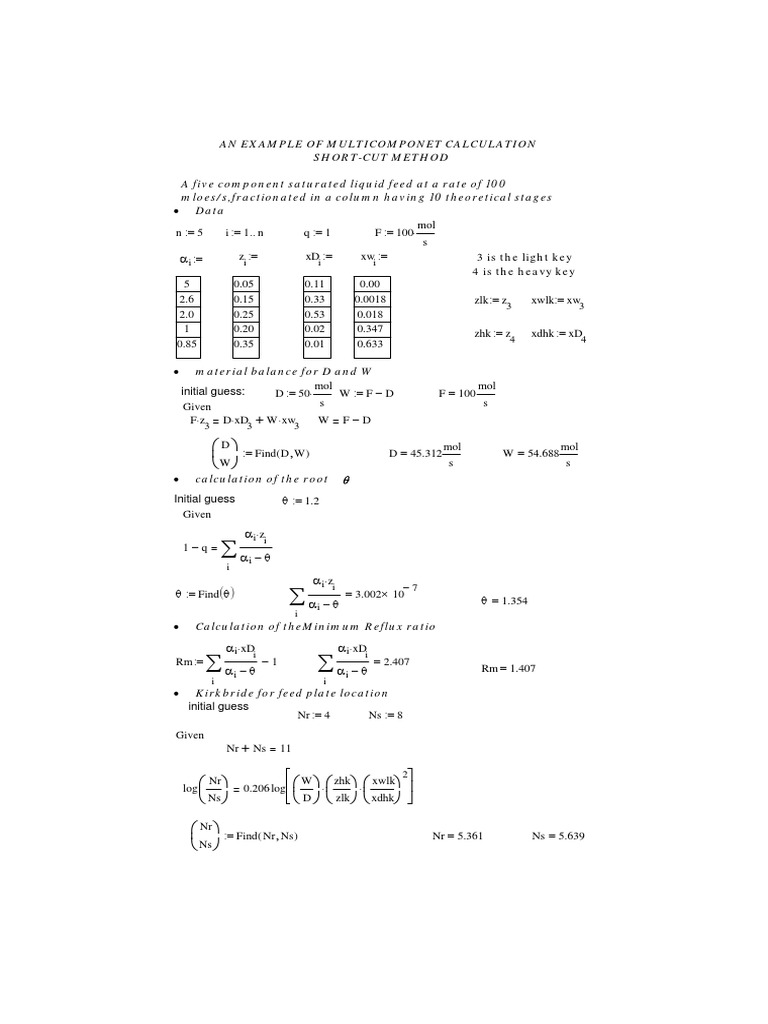 Multicomponent Fractionation Calculation | PDF
