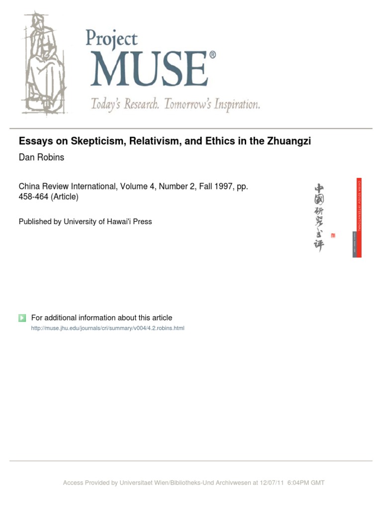 Review of Essays On Skepticism Relativism and Ethics in The Zhuangzi-1997 PDF | PDF | Skepticism ...