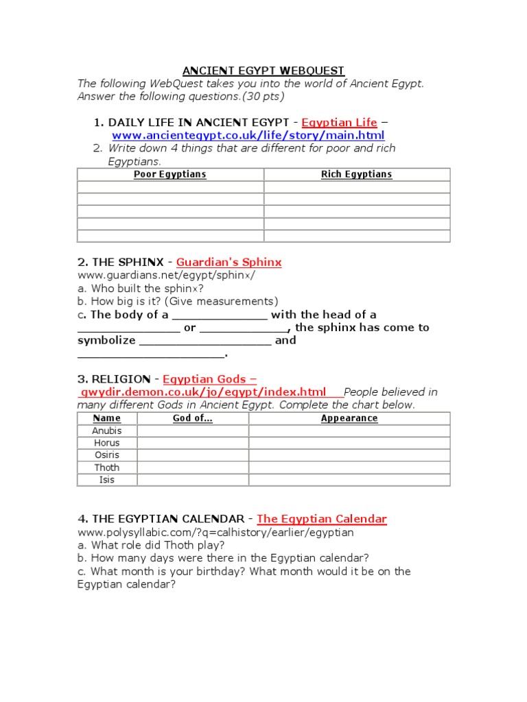 Ancient Egypt WebQuest Activities | PDF