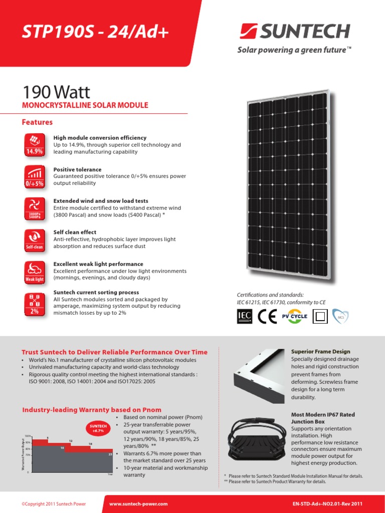 Suntech DATA Sheet PDF | PDF | Solar Panel | Electrical Engineering